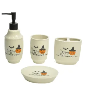 Buy Halloween Pumpkin, Witch Hat & Bat Patterns Stoneware Bathroom Set Manufacturer, Supplier