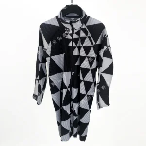 Pleated Autumn New Style HP Series Men's Triangle Pattern Stand Collar Zipper Trench Coat Overcoat 100% Polyester Foreign Trade