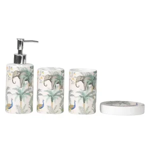 ODM Tropical Jungle Elephant & Peacock Ceramic Bathroom 4-Piece Set Manufacturer, Exporter