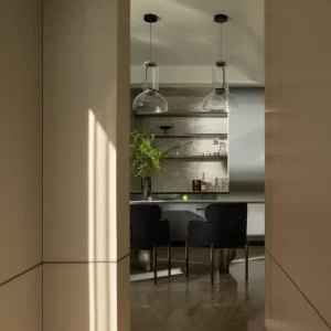 Wabi Sabi Style Kitchen Open Shelf Unit From Solid Wood with Pitted Surface Finish Featuring Cloth Rod and Pants Rack