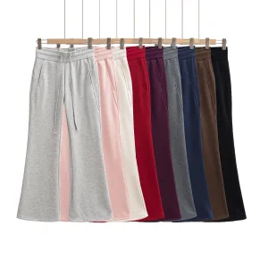 Women's Corduroy-Lined Low Waist Boot Cut Pants-Elastic Waist Loose Casual Lounge Sweatpants for Autumn Winter
