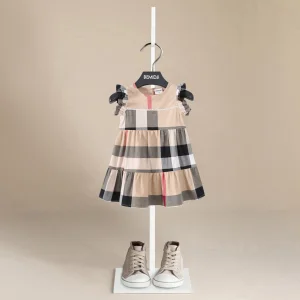 BEMIDJI Sweet Vintage Party ODM Children's 95% Cotton Lace Plaid Layered Sleeveless Breathable Knee-Length A-Line Girls' Dress