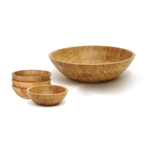 Large 7 Pieces Set Bamboo Wood Salad Bowl