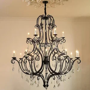 Timor-Leste Government Hall Customized Vintage Large Retro Brass Black Crystal Chandelier