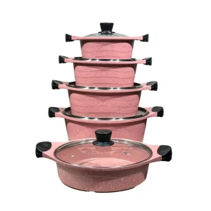 Premium Finish 10PCS Aluminum Cookware Set 20/24/28/32/28CM Wavy Texture Oven Dishwasher Safe Eco-Friendly American Style China