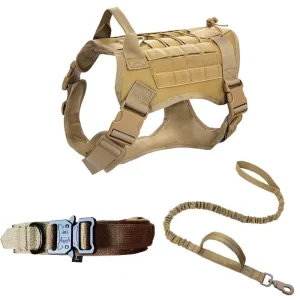 Conjunto de Coleira e Arnês Tático de Nylon Espesso