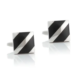 Brass Square Black & Silver Striped Cufflinks