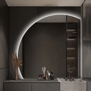 Smart Bathroom Decorative Touch Sensor Frameless Half Moon Mirror with LED Light & Bluetooth