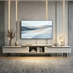 Luxury Media Console for Living Room with Marble Style Top Surface