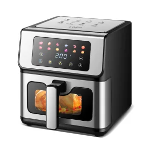 Large 8L Stainless Steel Air Fryer with Touch Screen Control Automatic Flip Outdoor Use Energy Saving Modern Design