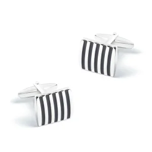 Black Stripe Silver Cufflinks