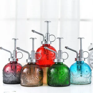 Colorful Glass Watering Can 230ml Vintage Embossed Glass Plant Mister Spray Bottle for Flower