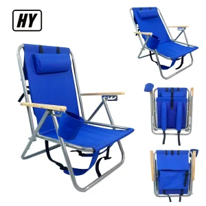 Beach Chair Folding Chair with Wood Armrest-Blue
