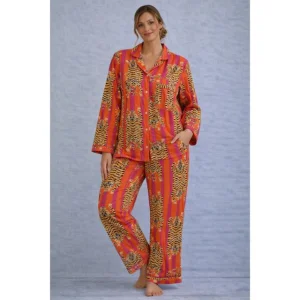 Lavinas Women Summer Cotton Lounge Wear Pajama Set Soft Breathable Quick Dry Floral Pattern Casual Luxury Long Sleeve Intimate