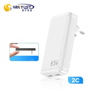 Factory Price 65W Ultra Thin Us Type Adapter Fast Charging Dual Type C 2c Ports Portable Pd Fast GaN Charger for Laptop Computer