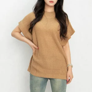 Custom Logo Crewneck Lightweight Knit Top Sweater Women's Crew Neck Batwing Short Sleeve Pullover