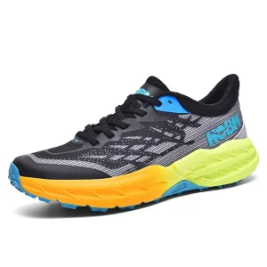 Men's Gray Trail Running Shoes with Orange and Yellow Accents - Outdoor Athletic Footwear