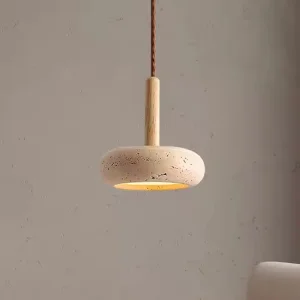 Wholesale Retro Stone Pendant Light Minimalist Lighting for Bedroom Villa Hotel Decor Natural Yellow Travertine LED Hanging Lamp