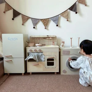 Nordic Style Kitchen Refrigerator Washing Machine Cooking Dollhouse Wooden Children's Simulation Toys Girl Gift