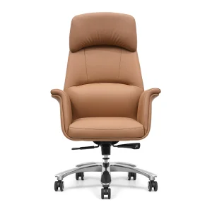 Ergonomic Adjustable Cowhide Office Chair for Prolonged Sitting with Headrest &amp; Fatigue Relief