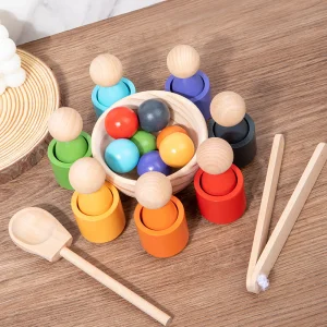 Children's Infant Early Learning Montessori Wooden Seven-color Ball Cup Color Classification Cognitive Matching Educational Toys