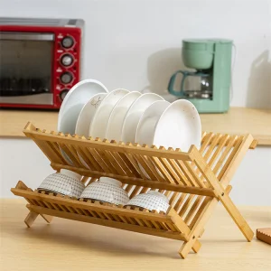 Drainer Folding Dish Drying Rack Easy Clean Durable Practical Plate Home Kitchen 2 Tier Gifts Retro