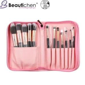 Conjunto de Pincéis de Maquiagem de Madeira Sintética Personalizados Beautichen 12 PCS Etiqueta Privada Pincéis de Maquiagem Feitos à Mão Personalizados