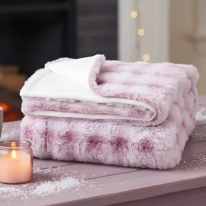 Polyester Throw Luxury Purple and White Faux Rabbit Fur Blanket