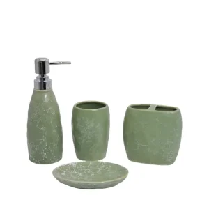OEM Matte Light Green Crackle Glaze Stoneware Bathroom 4 - Piece Set Suppliers, Companies