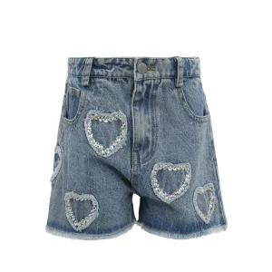 Women's Cotton Denim Shorts Acid Wash Distressed Design