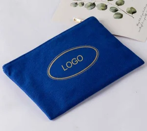 Bolsa de Maquillaje de Algodón Azul Real Bolsa de Lona con Cremallera para Cosméticos con Forro de Satén Bolsa de Aseo Bolsa de Regalo de Lona Personalizada al por Mayor