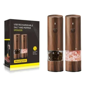 OEM New Wooden Color Salt Pepper Grinder Set USB Rechargeable Electric Pepper Mill With Light Factories, Factory