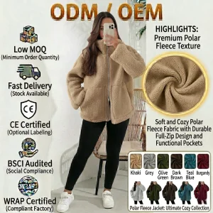 Women's Winter Fleece Turtleneck Coat Solid Color Warm Zipper Jacket Windproof and Sustainable