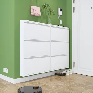 Metal Foldable Narrow Shoe Organizer Cabinet Modern Ultra Thin Hallway Entrance Cupboard Slim Storage Rack with Seat Flip Drawer