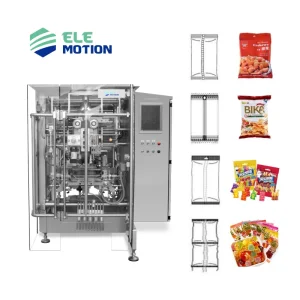 Elemotion High Productivity Vertical Form Fill Sealing Machine Easy to Operate for Food Candy Nuts Photo Crisps Beverages
