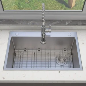 33 Inch Nano Black PVD Drop in Topmount Workstation Drainboard Farmhouse Wash Basin Single Bowl Handmade Stainless Steel Kitchen Sink