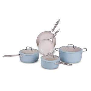 Induction Bottom Ceramic Cookware Sets Pink Blue Aluminum Non Stick Cooking