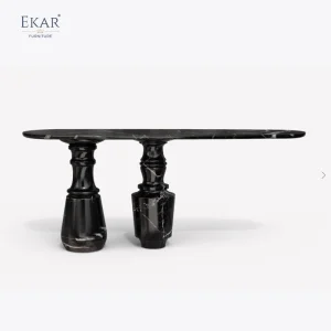 Modern - Style Living Room Console Table: Black Marble Top with Unique Dual Pedestal Base, Elegant Entryway Accent Piece