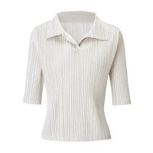 High-Quality Women’s Pleated Blouse – Collared Half-Sleeve Slim Fit Top Manufacturers, Service