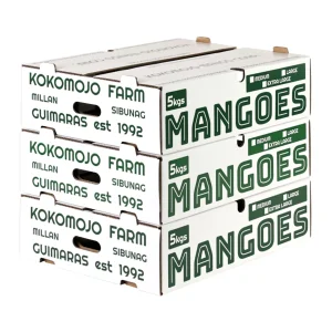 Caja de cartón corrugado impresa a medida para el embalaje y envío de frutas y verduras como aguacate, piña, tomate, naranja, manzana, limón, mango y plátano