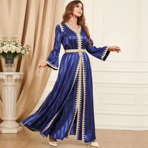 Vestido de Seda para Noite de Mulheres do Oriente Médio com Cintura Ajustada