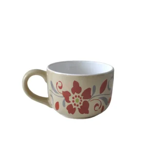 Custom Retro Rustic Red Blue Floral Ceramic Mug Factory, Exporters