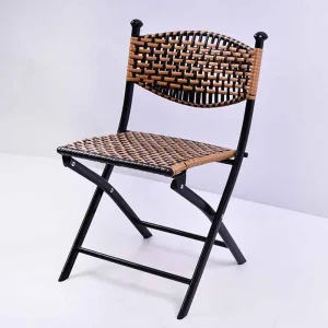 Modern Single Backrest Wrought Iron Metal Frame Folding Rattan Chair Tilting Manual Living Room Garden Outdoor Casual Use