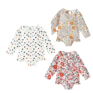 Popular Summer Girl's One Piece Swimsuit New Fashion Custom Print Long Sleeve Toddler Baby Swimwear for Kids
