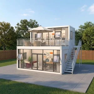 Modern 2 Storey Detachable Container Office with Panoramic Glass Wall Luxury Modular Prefab Villa for Project Headquarters