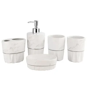 Custom White Marble Effect Ceramic Bathroom 5-Piece Set Company, Products