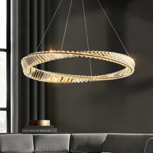 Indoor Lighting Nordic Chandelier Circular Hanging Lamp Crystal Pendant Lights Luxury Round Gold Color LED Stainless Steel 80