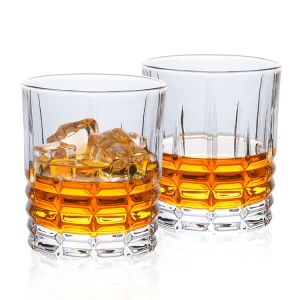 Free Sample Hand Blown Lead Free Crystal Glass Embossed Cross Striped Glassware Whisky Glass for Home Bar Party
