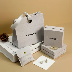 Custom Logo Cardboard Heart Shape Jewelry Packaging Set Microfiber Pouch Cleaning Cloth Necklace Ring Gift Bag-Portable