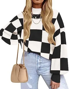Women's 2026 Fall Fashion Turtleneck Long Sleeve Striped Ribbed Knit Loose Pullover Sweater Tops